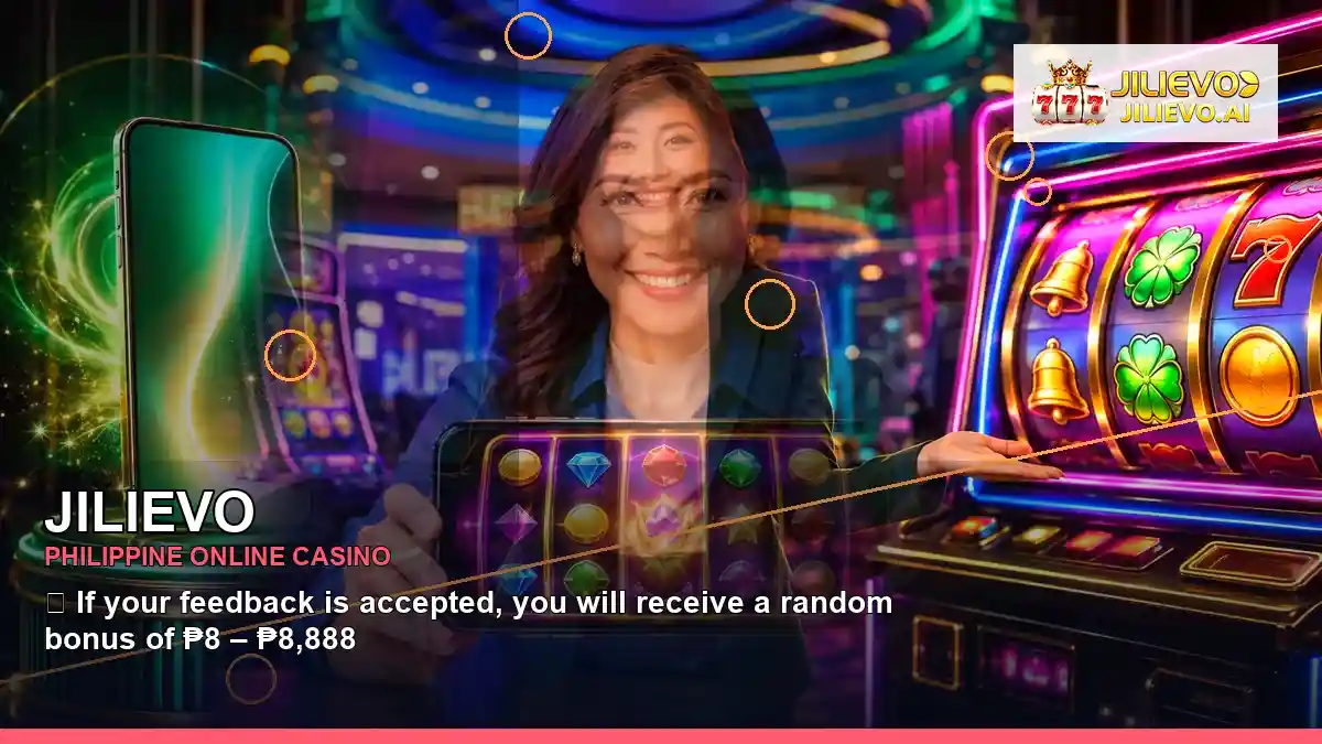JILIEVO adventure online slot games featuring an adult Filipina casino host with a right close-up composition
